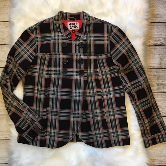 Volcom Plaid Peacoat Jacket Black Red Cotton small - Picture 2 of 8